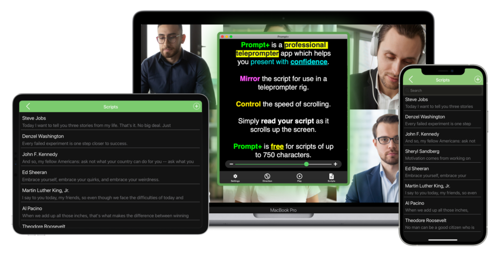 Teleprompter works on iOS, Mac, iPhones and iPad devices